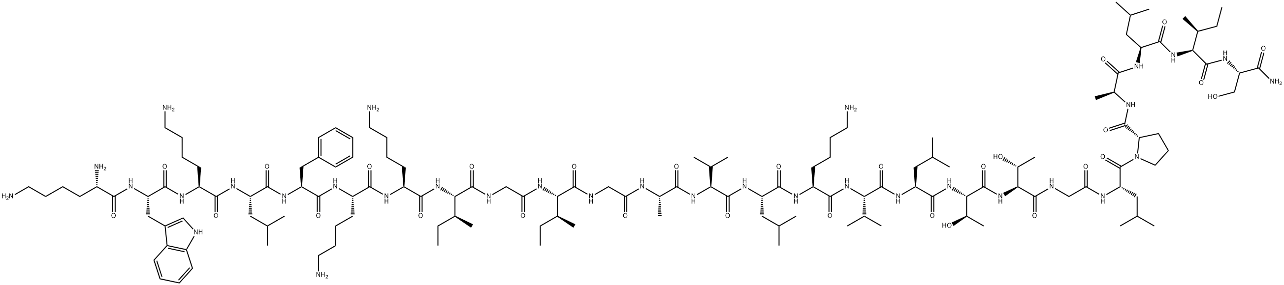 Cecropin A (1-8)-Melittin (1-18) amide H-Lys-Trp-Lys-Leu-Phe-Lys-Lys-Ile-Gly-Ile-Gly-Ala-Val-Leu-Lys-Val-Leu-Thr-Thr-Gly-Leu-Pro-Ala-Leu-Ile-Ser-NH2 Structure