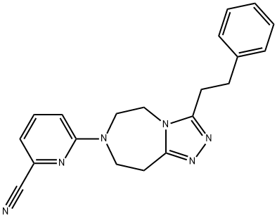 2-Pyridinecarbonitrile, 6-[5,6,8,9-tetrahydro-3-(2-phenylethyl)-7H-1,2,4-triazolo[4,3-d][1,4]diazepin-7-yl]- Structure