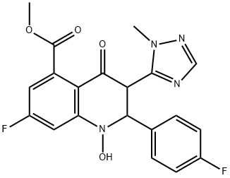 5-Quinolinecarboxylic acid, 7-fluoro-2-(4-fluorophenyl)-1,2,3,4-tetrahydro-1-hydroxy-3-(1-methyl-1H-1,2,4-triazol-5-yl)-4-oxo-, methyl ester 化学構造式
