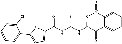 Benzoic acid, 2-nitro-, 2-[[[[5-(2-chlorophenyl)-2-furanyl]carbonyl]amino]thioxomethyl]hydrazide Struktur