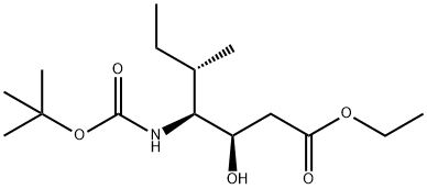 Heptanoic acid, 4-[[(1,1-dimethylethoxy)carbonyl]amino]-3-hydroxy-5-methyl-, ethyl ester, (3R,4S,5S)- Struktur