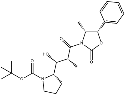 1-Pyrrolidinecarboxylic acid, 2-[(1R,2R)-1-hydroxy-2-methyl-3-[(4R,5S)-4-methyl-2-oxo-5-phenyl-3-oxazolidinyl]-3-oxopropyl]-, 1,1-dimethylethyl ester, (2S)-,133645-51-9,结构式