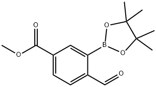 Benzoic acid, 4-formyl-3-(4,4,5,5-tetramethyl-1,3,2-dioxaborolan-2-yl)-, methyl ester Structure