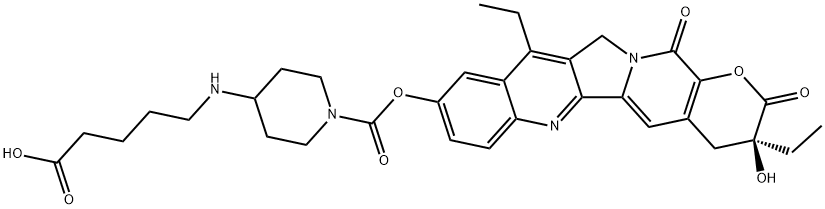 1-Piperidinecarboxylic acid, 4-[(4-carboxybutyl)amino]-, 1-[(3S)-3,11-diethyl-3,4,12,14-tetrahydro-3-hydroxy-2,14-dioxo-2H-pyrano[2',3':6,7]indolizino[1,2-b]quinolin-9-yl] ester,1349507-12-5,结构式