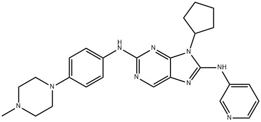 9H-Purine-2,8-diamine, 9-cyclopentyl-N2-[4-(4-methyl-1-piperazinyl)phenyl]-N8-3-pyridinyl- 化学構造式