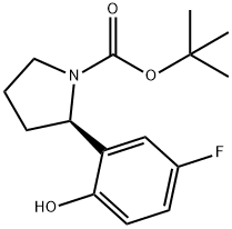 1-Pyrrolidinecarboxylic acid, 2-(5-fluoro-2-hydroxyphenyl)-, 1,1-dimethylethyl ester, (2R)- 化学構造式