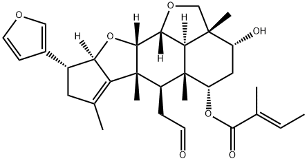 2-Butenoic acid, 2-methyl-, (2aR,3R,5S,5aR,6R,6aR,9R,9aR,10aS,10bR,10cR)-9-(3-furanyl)-2a,4,5,5a,6,6a,8,9,9a,10a,10b,10c-dodecahydro-3-hydroxy-2a,5a,6a,7-tetramethyl-6-(2-oxoethyl)-2H,3H-cyclopenta[b]furo[2',3',4':4,5]naphtho[2,3-d]furan-5-yl ester, (2E)- 结构式
