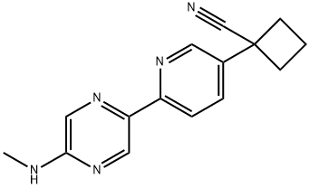 Cyclobutanecarbonitrile, 1-[6-[5-(methylamino)-2-pyrazinyl]-3-pyridinyl]- Struktur