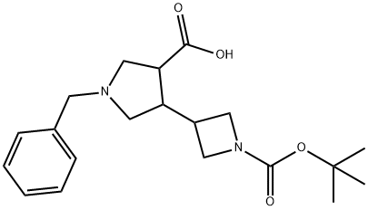 1-苯甲基-4-(1-(叔-丁氧羰基)吖丁啶-3-基)吡咯烷-3-羧酸, 1373028-42-2, 结构式