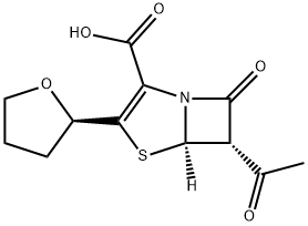 4-Thia-1-azabicyclo[3.2.0]hept-2-ene-2-carboxylic acid, 6-acetyl-7-oxo-3-[(2R)-tetrahydro-2-furanyl]-, (5R,6S)- 化学構造式