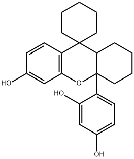 4-(1',3',4',9'a-Tetrahydro-6'-hydroxyspiro[cyclohexane-1,9'-[9H]xanthen]-4'a(2'H)-yl)-1,3-benzenediol Struktur