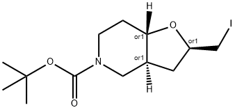 Racemic-(2R,3aS,7aS)-tert-butyl 2-(iodomethyl)hexahydrofuro[3,2-c]pyridine-5(6H)-carboxylate 化学構造式