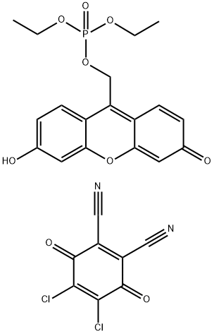 Phosphoric acid, diethyl (6-hydroxy-3-oxo-3H-xanthen-9-yl)methyl ester, compd. with 4,5-dichloro-3,6-dioxo-1,4-cyclohexadiene-1,2-dicarbonitrile (1:1) Structure