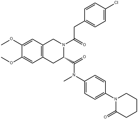 3-Isoquinolinecarboxamide, 2-[2-(4-chlorophenyl)acetyl]-1,2,3,4-tetrahydro-6,7-dimethoxy-N-methyl-N-[4-(2-oxo-1-piperidinyl)phenyl]-, (3S)- Struktur