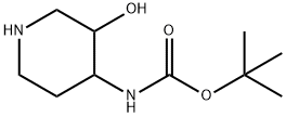 (3-Hydroxy-piperidin-4-yl)-carbamic acid tert-butyl ester 化学構造式