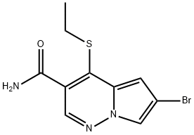 6-Bromo-4-(ethylthio)pyrrolo[1,2-b]pyridazine-3-carboxamide 化学構造式