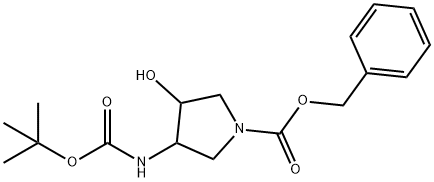 3-tert-Butoxycarbonylamino-4-hydroxy-pyrrolidine-1-carboxylic acid benzyl ester Struktur