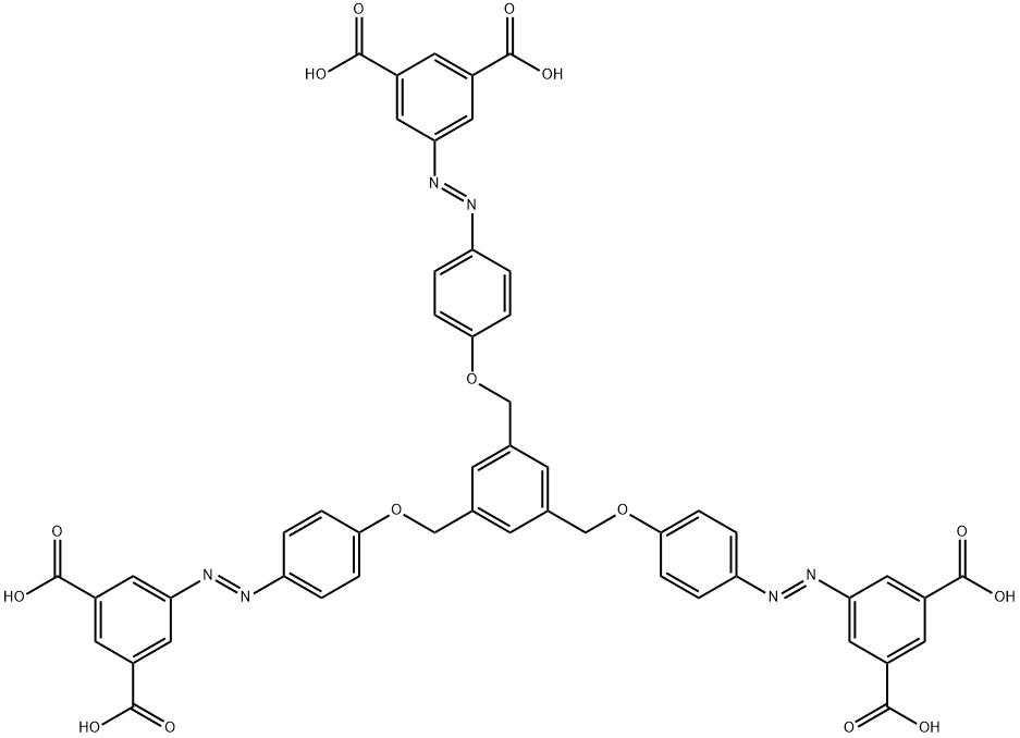 1,3-Benzenedicarboxylic acid, 5,5',5''-[1,3,5-benzenetriyltris[methyleneoxy-4,1-phenylene-(1E)-2,1-diazenediyl]]tris- Struktur