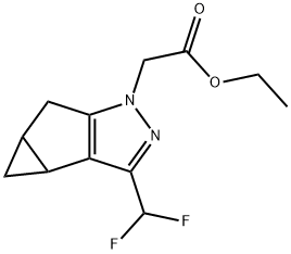 1H-Cyclopropa[3,4]cyclopenta[1,2-c]pyrazole-1-acetic acid, 3-(difluoromethyl)-3b,4,4a,5-tetrahydro-, ethyl ester 化学構造式