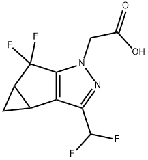 1H-Cyclopropa[3,4]cyclopenta[1,2-c]pyrazole-1-acetic acid, 3-(difluoromethyl)-5,5-difluoro-3b,4,4a,5-tetrahydro- 化学構造式