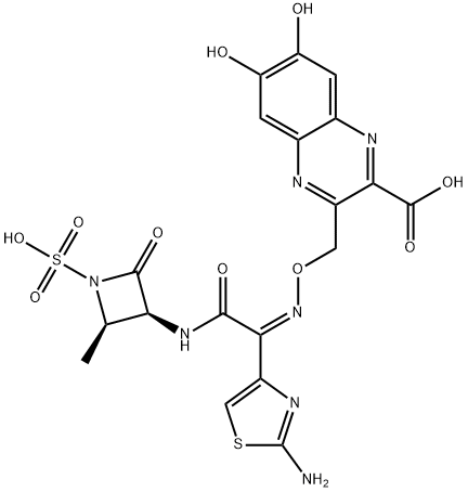 3-[[[[(Z)-1-(2-アミノ-4-チアゾリル)-2-[[(2R,3S)-2-メチル-4-オキソ-1-スルホ-3-アゼチジニル]アミノ]-2-オキソエチリデン]アミノ]オキシ]メチル]-6,7-ジヒドロキシ-2-キノリンカルボン酸 化学構造式