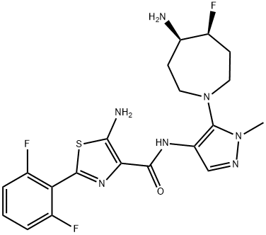 4-Thiazolecarboxamide, 5-amino-N-[5-[(4R,5S)-4-amino-5-fluorohexahydro-1H-azepin-1-yl]-1-methyl-1H-pyrazol-4-yl]-2-(2,6-difluorophenyl)-,1428569-96-3,结构式