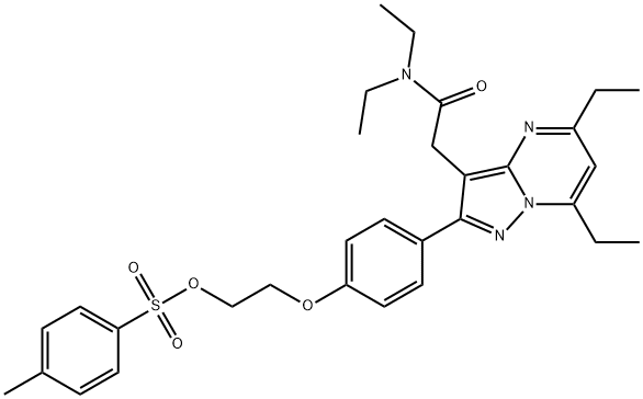 Pyrazolo[1,5-a]pyrimidine-3-acetamide, N,N,5,7-tetraethyl-2-[4-[2-[[(4-methylphenyl)sulfonyl]oxy]ethoxy]phenyl]-,1428949-92-1,结构式