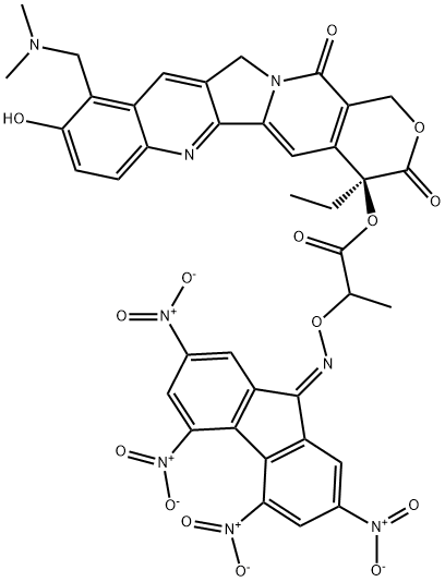 Propanoic acid, 2-[[(2,4,5,7-tetranitro-9H-fluoren-9-ylidene)amino]oxy]-, (4S)-10-[(dimethylamino)methyl]-4-ethyl-3,4,12,14-tetrahydro-9-hydroxy-3,14-dioxo-1H-pyrano[3',4':6,7]indolizino[1,2-b]quinolin-4-yl ester|化合物 T28982