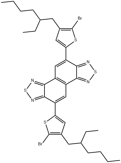Naphtho[1,2-c:5,6-c']bis[1,2,5]thiadiazole, 5,10-bis[5-bromo-4-(2-ethylhexyl)-2-thienyl]-,1433218-18-8,结构式