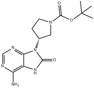 Tert-butyl (3R)-3-(6-amino-8-oxo-7,8-dihydro-9H-purin-9-yl)pyrrolidine-1-carboxylate 化学構造式