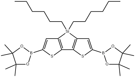 4,4-Dihexyl-2,6-bis(4,4,5,5-tetramethyl-1,3,2-dioxaborolan-2-yl)-4H-silolo[3,2-b:4,5-b']dithiophene Structure