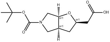 Racemic-2-((2R,3aS,6aS)-5-(tert-butoxycarbonyl)hexahydro-2H-furo[2,3-c]pyrrol-2-yl)acetic acid Structure