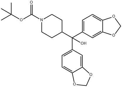 1-Piperidinecarboxylic acid, 4-[bis(1,3-benzodioxol-5-yl)hydroxymethyl]-, 1,1-dimethylethyl ester Struktur