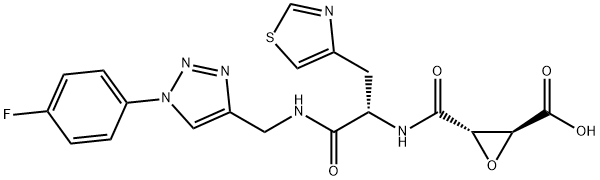 (2S,3S)-3-((S)-1-((1-(4-fluorophenyl)-1 H-1,2,3-triazol-4-yl)methylamino)-1-oxo-3-(thiazol-4-yl)propan-2-ylcarbamoyl)oxirane-2-carboxylic acid Struktur