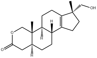 17α-Hydroxymethyl-17β-methyl-18-nor-2-oxa-5α-androst-13-en-3-one 化学構造式