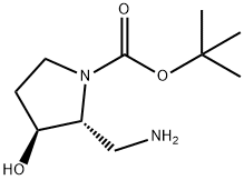 tert-butyl (2R,3S)-2-(aminomethyl)-3-hydroxypyrrolidine-1-carboxylate 化学構造式