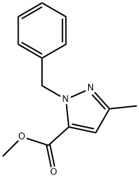 1H-Pyrazole-5-carboxylic acid, 3-methyl-1-(phenylmethyl)-, methyl ester Struktur