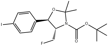 3-Oxazolidinecarboxylic acid, 4-(fluoromethyl)-5-(4-iodophenyl)-2,2-dimethyl-, 1,1-dimethylethyl ester, (4S,5R)-,1454906-58-1,结构式
