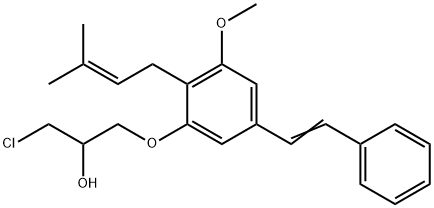 2-Propanol, 1-chloro-3-[3-methoxy-2-(3-methyl-2-buten-1-yl)-5-(2-phenylethenyl)phenoxy]- 化学構造式