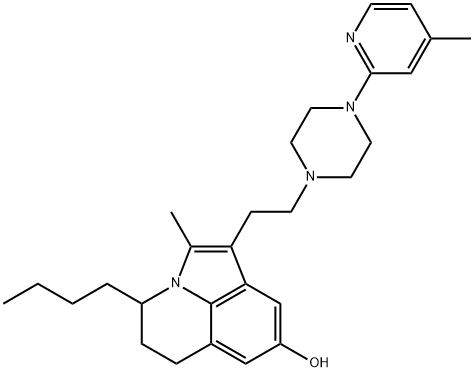 4H-Pyrrolo[3,2,1-ij]quinolin-8-ol, 4-butyl-5,6-dihydro-2-methyl-1-[2-[4-(4-methyl-2-pyridinyl)-1-piperazinyl]ethyl]- 化学構造式