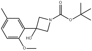 3-羟基-3-(2-甲氧基-5-甲基苯基)氮杂环丁烷-1-羧酸叔丁酯 结构式