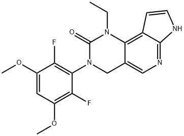 2H-Pyrrolo[3',2':5,6]pyrido[4,3-d]pyrimidin-2-one, 3-(2,6-difluoro-3,5-dimethoxyphenyl)-1-ethyl-1,3,4,7-tetrahydro- 化学構造式