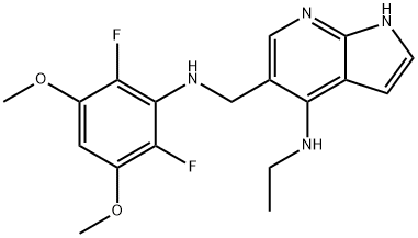 1H-Pyrrolo[2,3-b]pyridine-5-methanamine, N-(2,6-difluoro-3,5-dimethoxyphenyl)-4-(ethylamino)- 化学構造式