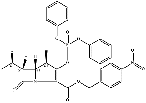 1-Azabicyclo[3.2.0]hept-2-ene-2-carboxylic acid, 3-[(diphenoxyphosphinyl)oxy]-6-(1-hydroxyethyl)-4-methyl-7-oxo-, (4-nitrophenyl)methyl ester, [4R-[4α,5α,6β(R*)]]- (9CI), 154634-04-5, 结构式