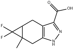 Cycloprop[f]indazole-3-carboxylic acid, 5,5-difluoro-1,4,4a,5,5a,6-hexahydro-5a-methyl- 化学構造式