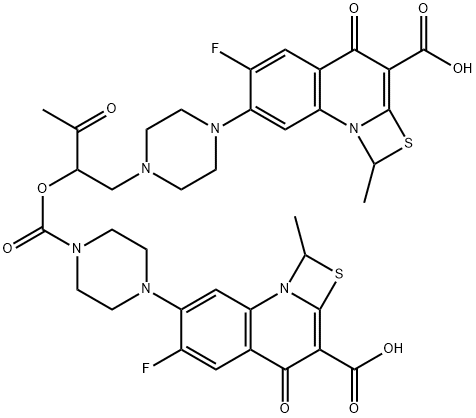 7-[4-[2-[[[4-(3-Carboxy-6-fluoro-1-methyl-4-oxo-1H,4H-[1,3]thiazeto[3,2-a]quinolin-7-yl)-1-piperazinyl]carbonyl]oxy]-3-oxobutyl]-1-piperazinyl]-6-fluoro-1-methyl-4-oxo-1H,4H-[1,3]thiazeto[3,2-a]quinoline-3-carboxylic acid 化学構造式