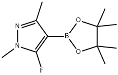 1H-Pyrazole, 5-fluoro-1,3-dimethyl-4-(4,4,5,5-tetramethyl-1,3,2-dioxaborolan-2-yl)- 化学構造式