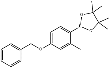 2-(4-(Benzyloxy)-2-methylphenyl)-4,4,5,5-tetramethyl-1,3,2-dioxaborolane 化学構造式