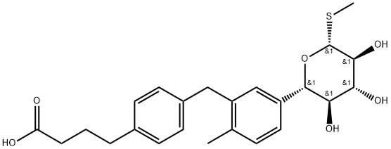 4-(4-(2-methyl-5-((2S,3R,4R,5S,6R)-3,4,5-trihydroxy-6-(methylthio)tetrahydro-2H-pyran-2-yl)benzyl)phenyl)butanoic acid Structure