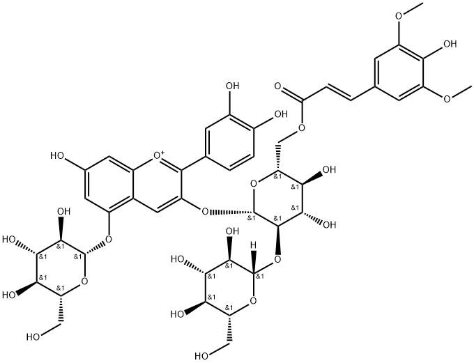 1-Benzopyrylium, 2-(3,4-dihydroxyphenyl)-3-[[2-O-β-D-glucopyranosyl-6-O-[(2E)-3-(4-hydroxy-3,5-dimethoxyphenyl)-1-oxo-2-propen-1-yl]-β-D-glucopyranosyl]oxy]-5-(β-D-glucopyranosyloxy)-7-hydroxy-|矢车菊-3-介子酰-二葡萄糖-5-葡萄糖苷